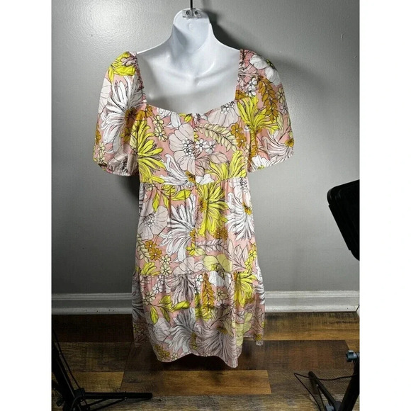 Ann Taylor Loft Floral Bubble Ruffle Sleeve Hem  Dress Size 2 - Picture 3 of 6